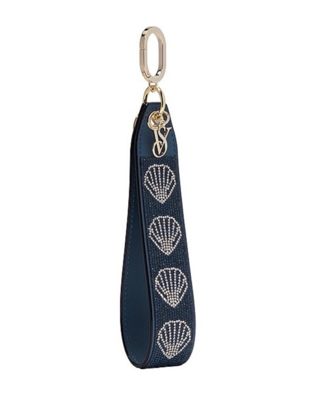 Victorias Secret Bling Rhinestone Wristlet Strap Keychain Blue Seashell Shell